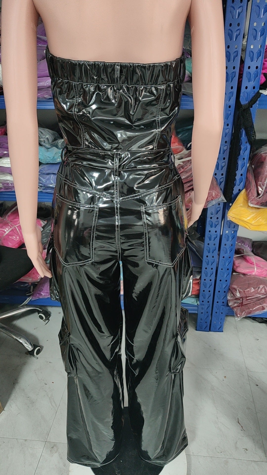 Women's Strapless Low Back Slim Fit Trendy Pocket Jumpsuit 12