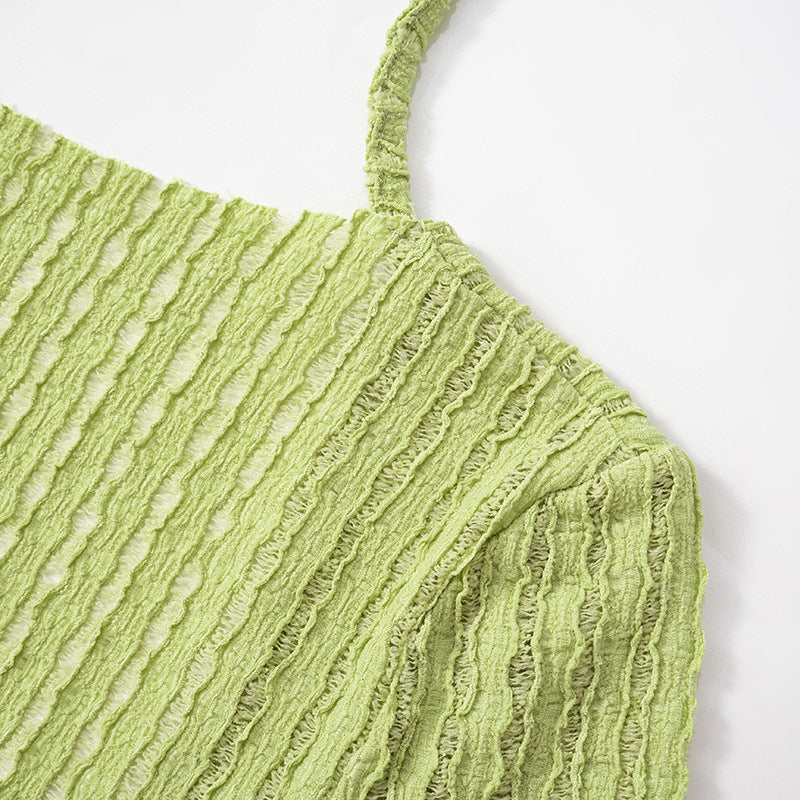 Women's Summer Solid Color Low Back Long Sleeve Slim High Waist Knitting Short Dress 14