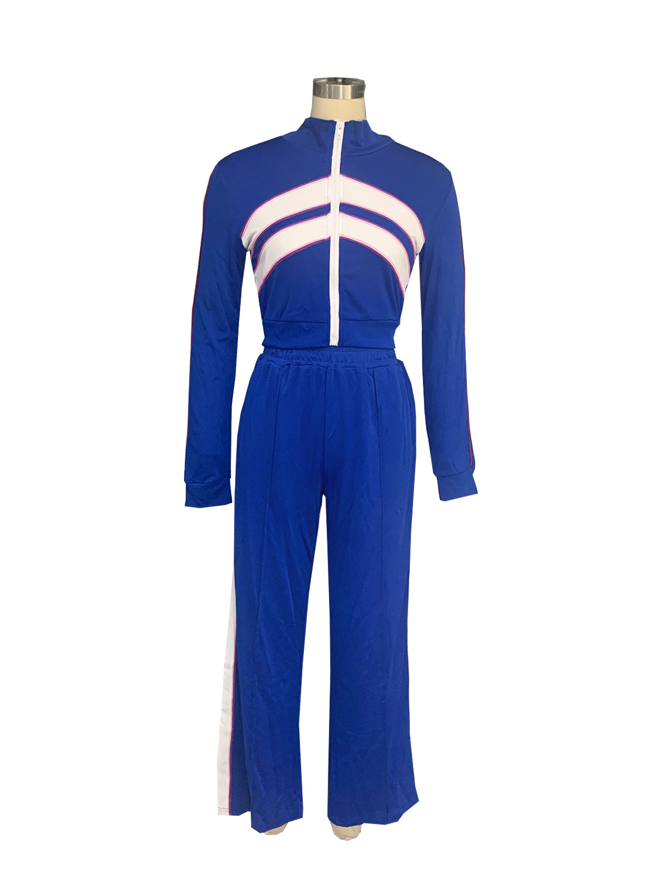 Women Style Street Zipper Contrast Patchwork Top and Pant Set 7