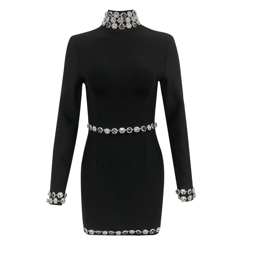 Sexy Fashion Slim Long Sleeve Bandage Beaded Women's Short Dress 14