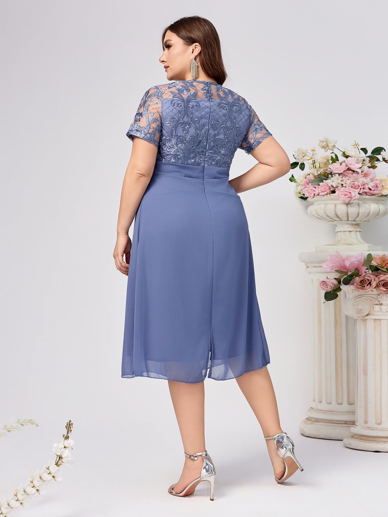 Plus Size Lace Chiffon Dress Elegant Women’s Gown 3