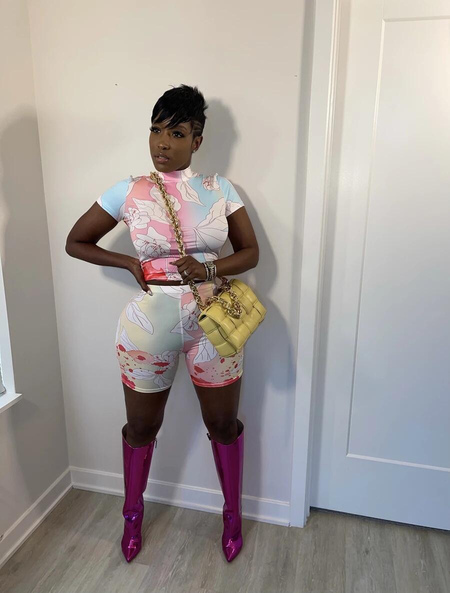 Women's summer sexy tight fitting two-piece shorts set 4