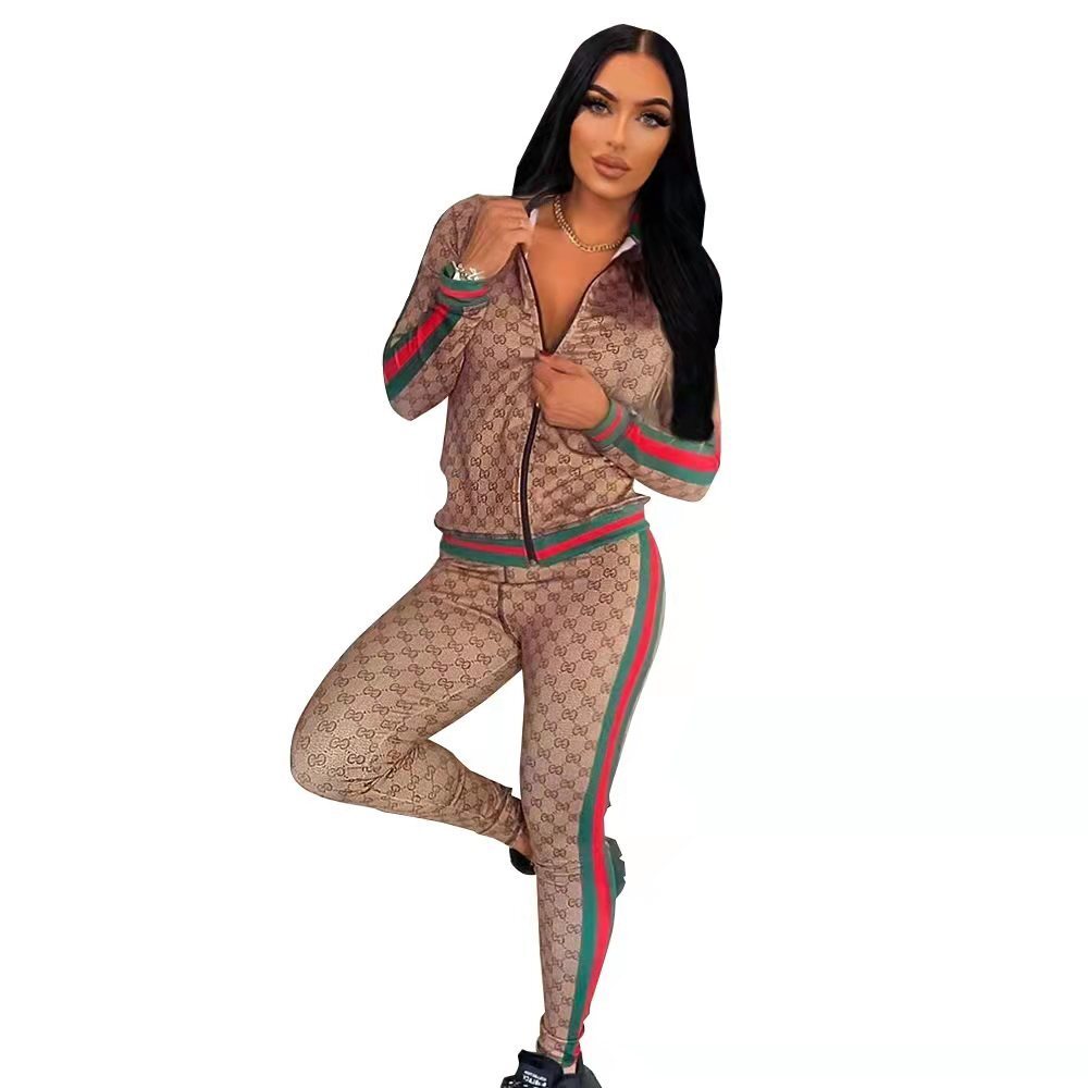 Women's Casual Chic Fashion Trendy Slim Fit Zipper Autumn Winter Jacket Two-Piece Pants Set 6