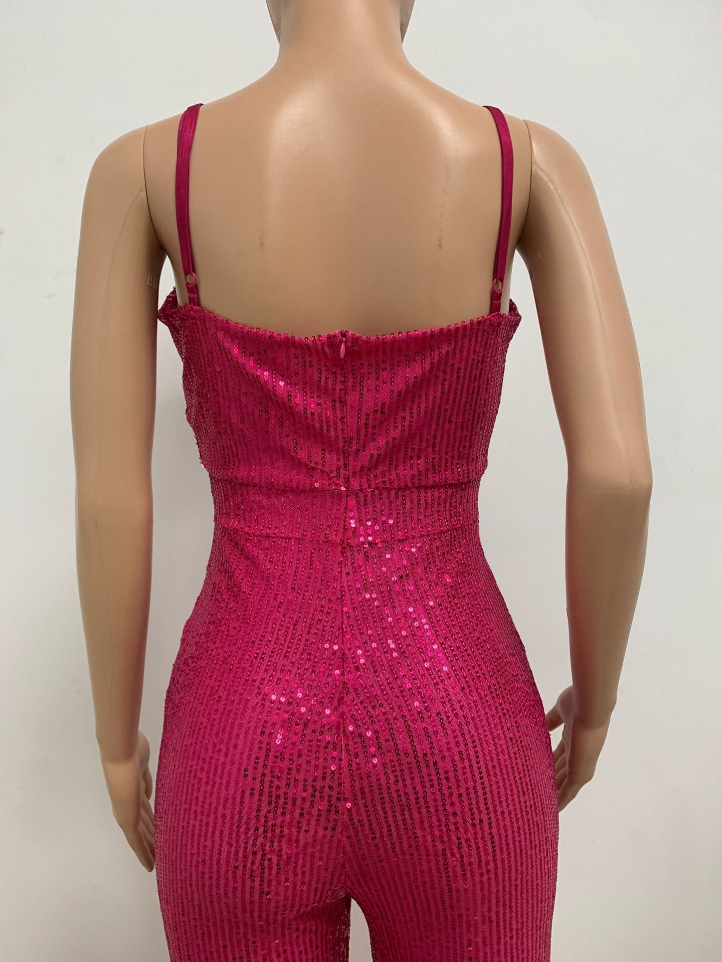 Deep V Neck Low Back Sleeveless Chic Sequined Straps Elegant Women's Party Jumpsuit 73