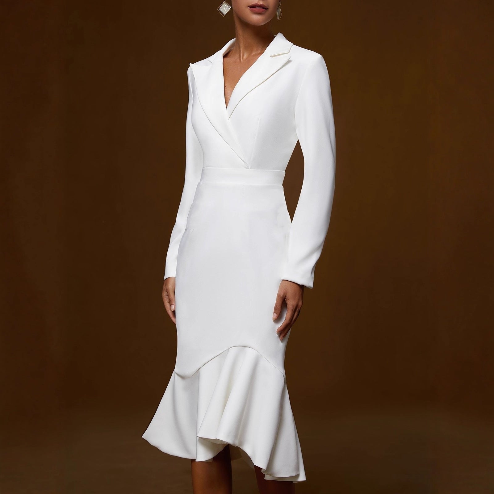 Autumn Turn-Down Collar Chic Slim Waist Slim Fit Mermaid Dress 5