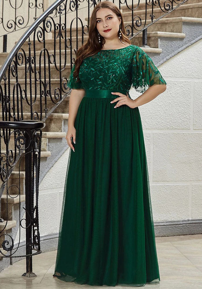 Elegant Evening Dress Sequin Plus Size Party Dress Mesh Swing Formal Party Maxi Dress