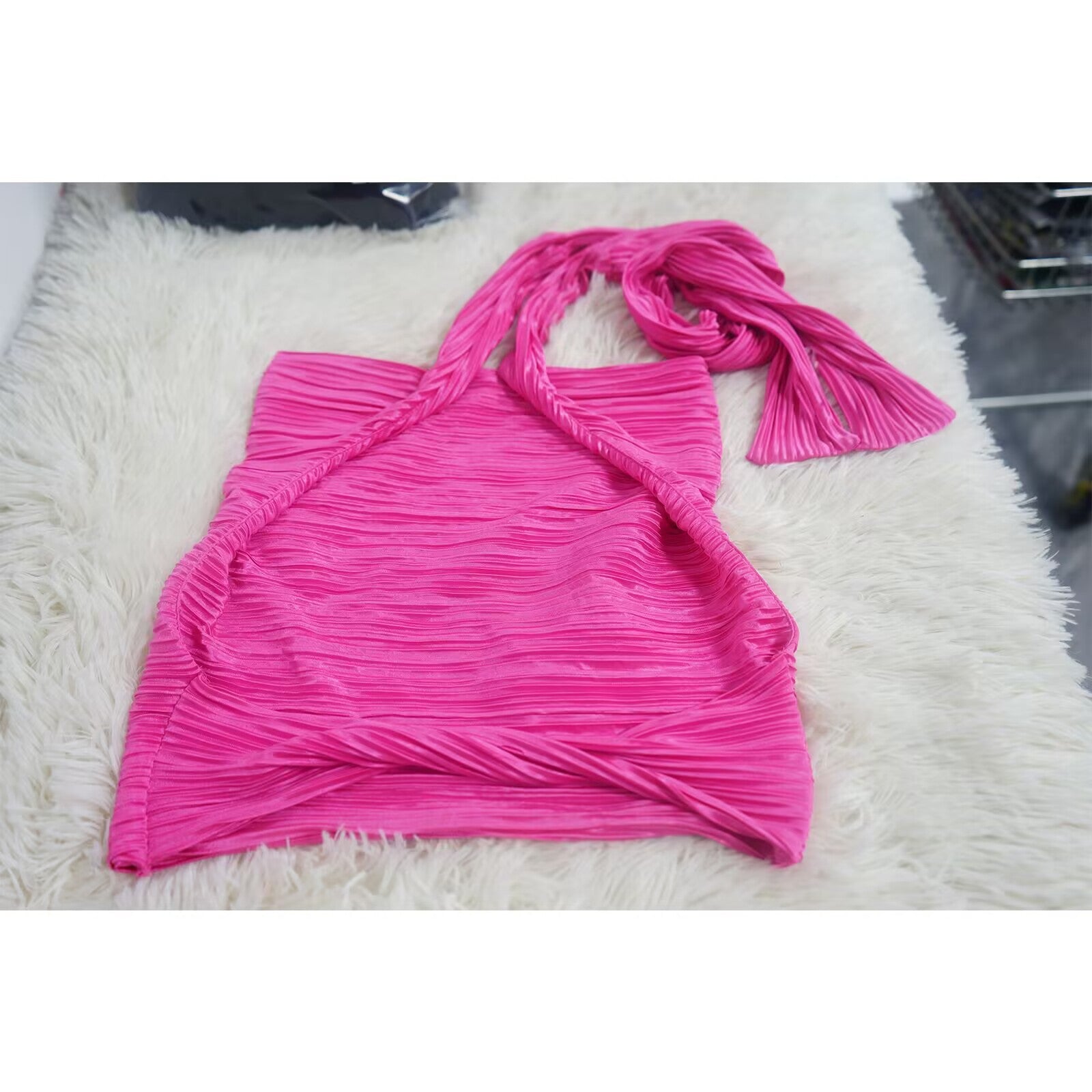 Fashion Women's Sexy Solid Color halter Sleeveless Low Back Top Pleated Pants two piece set 19