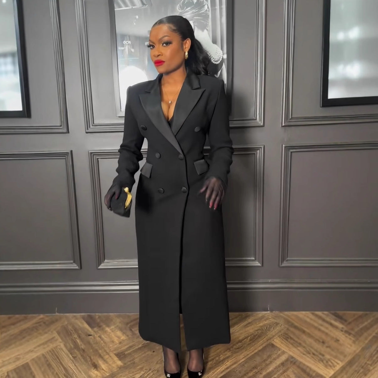 Women sexy and elegant Turndown Collar Blazer Dress