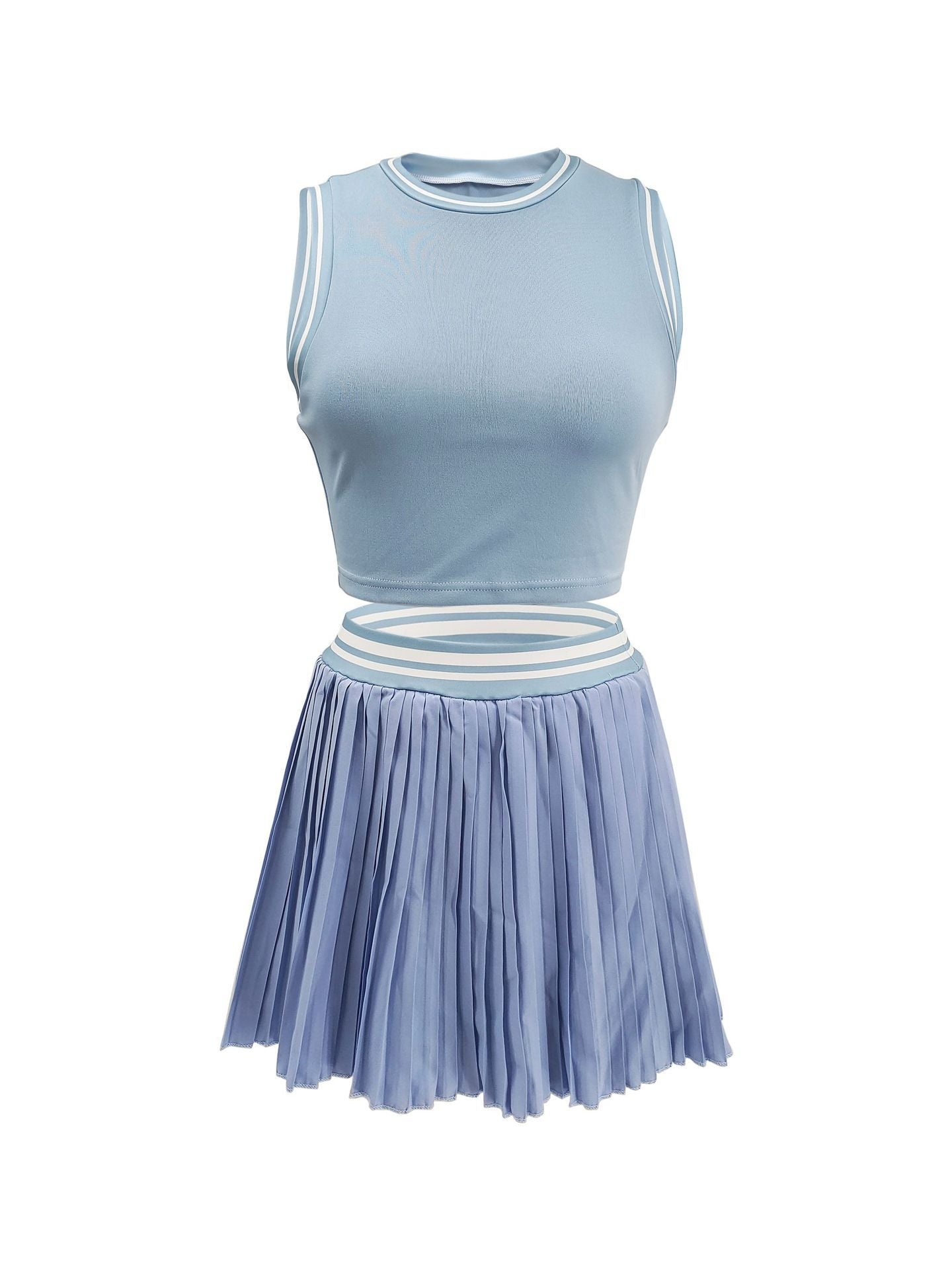 Women's Sleeveless Pleated Vest and Skirt Casual Set 19