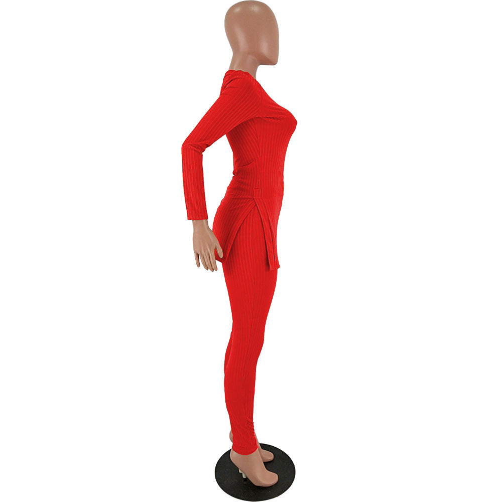 Women slit Ribbed sexy Top and Pant two-piece set 17