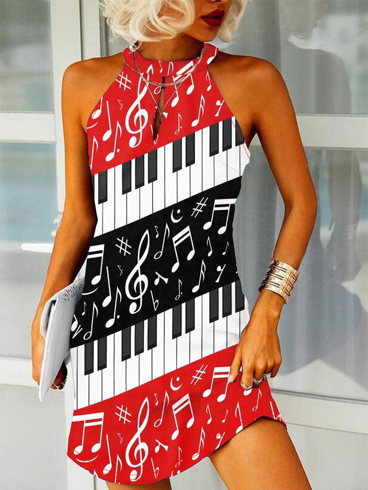 Fashion Piano Print Sleeveless Casual Dress