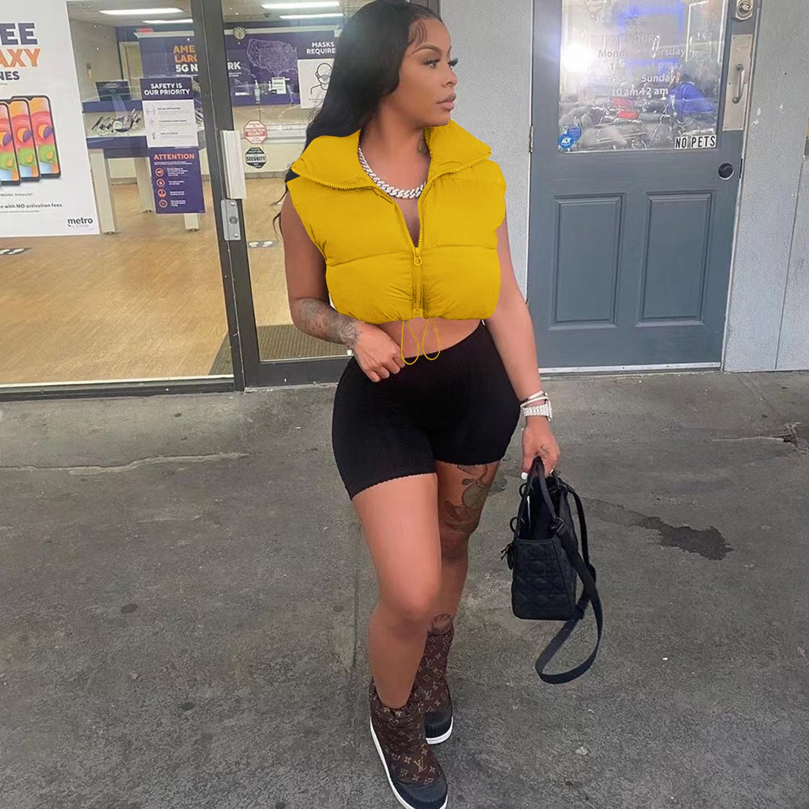 Women'S Winter Fashion Casual Solid Cotton Padded Vest Jacket 5