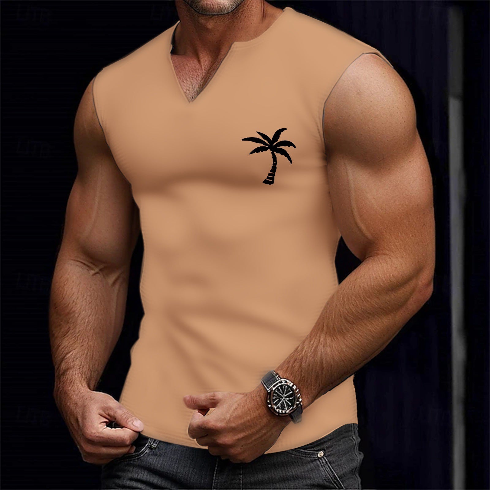 Men's Sporty Casual Coconut Tree Print Tank Top 31