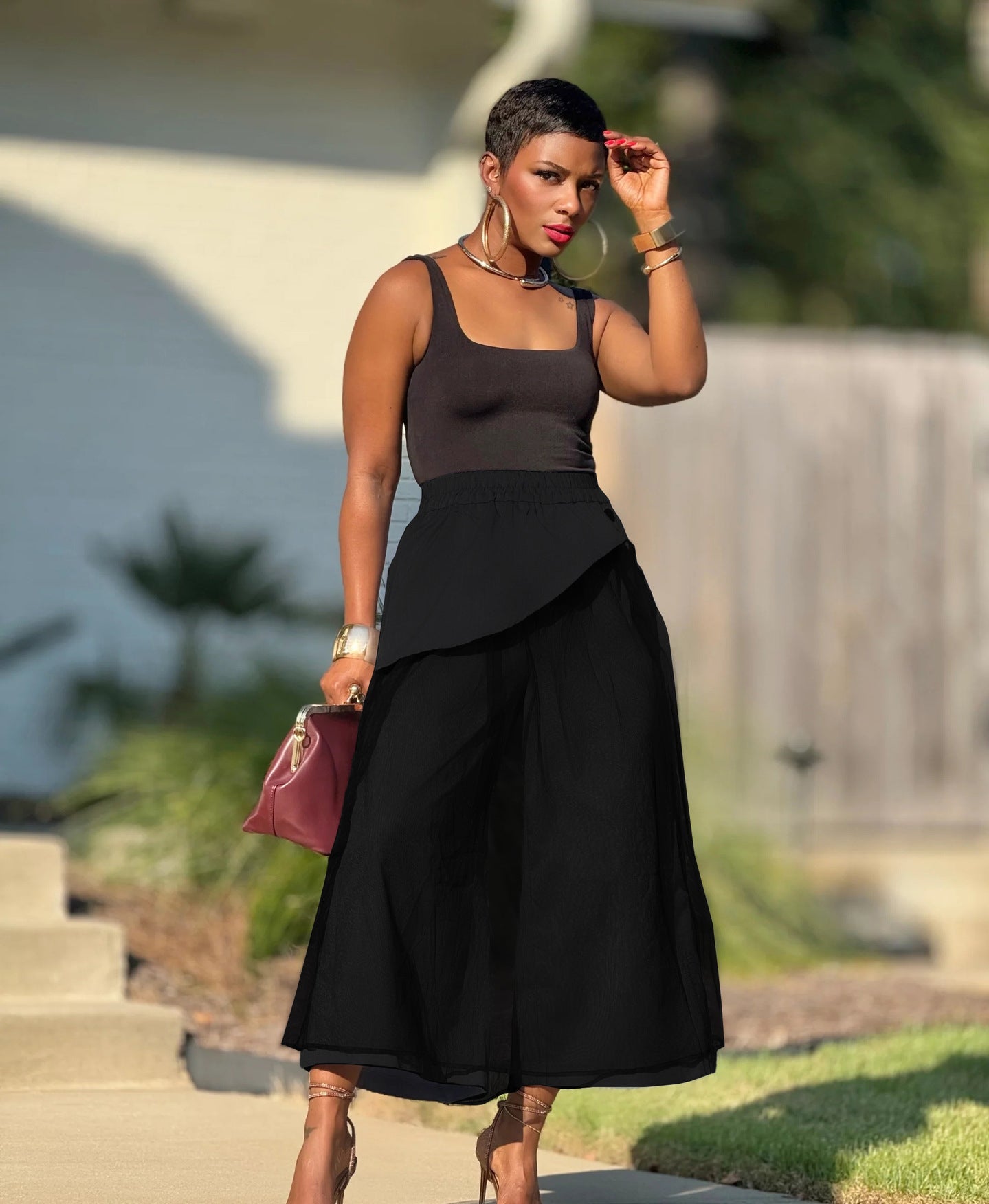 Women's Patchwork Mesh Fashion Wide-Leg False Two-Piece Casual Pants 10