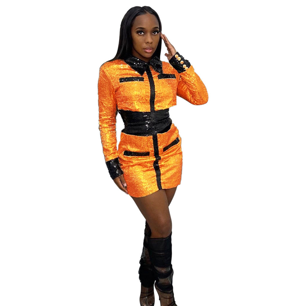 Women Sequined Color Block Party Dress 6