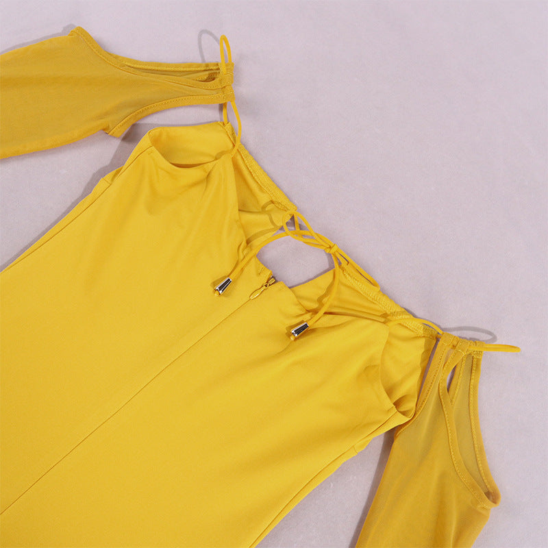 Women Long Sleeve Lace Up Hollow Out Long Sleeve Dress 13