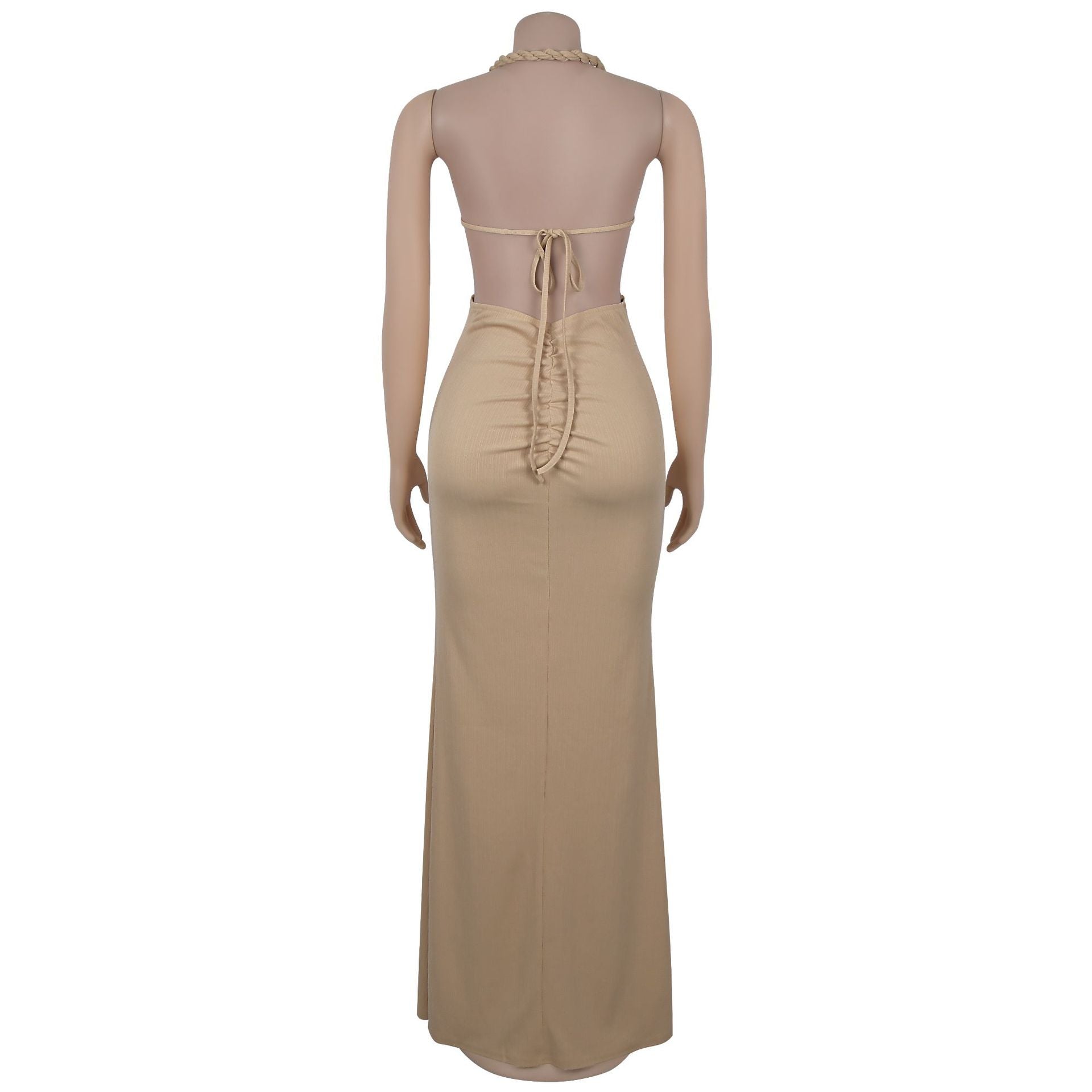 Women sexy knitting Halter Neck Backless Solid Dress 11