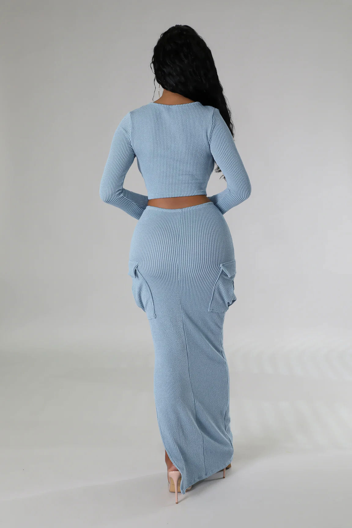 U-neck Tight Fitting short top with high waist and slit Bodycon long skirt autumn and winter two-piece set 18