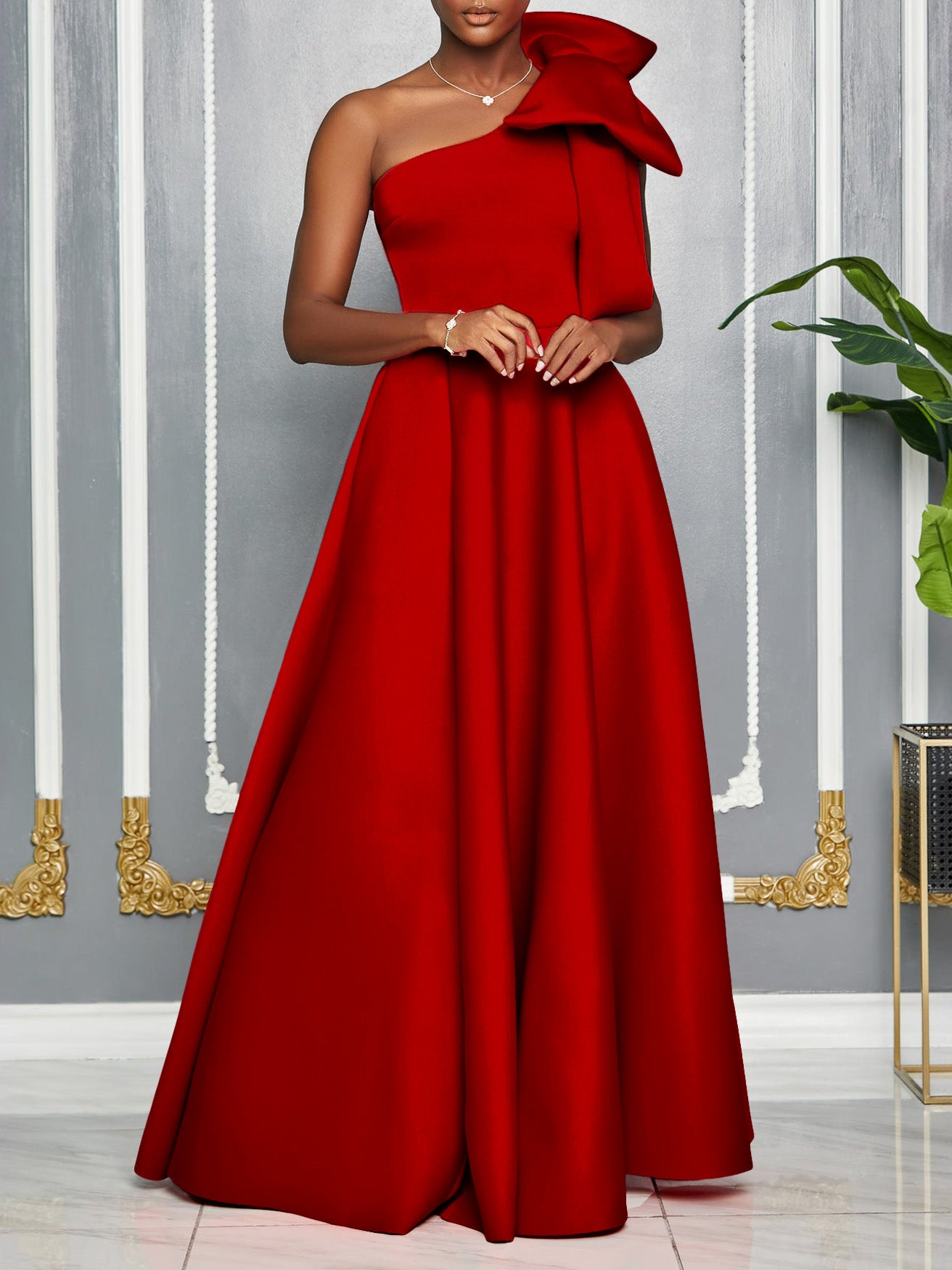 Women's Slash-Shoulder Big Bow Sexy Evening Dress 6
