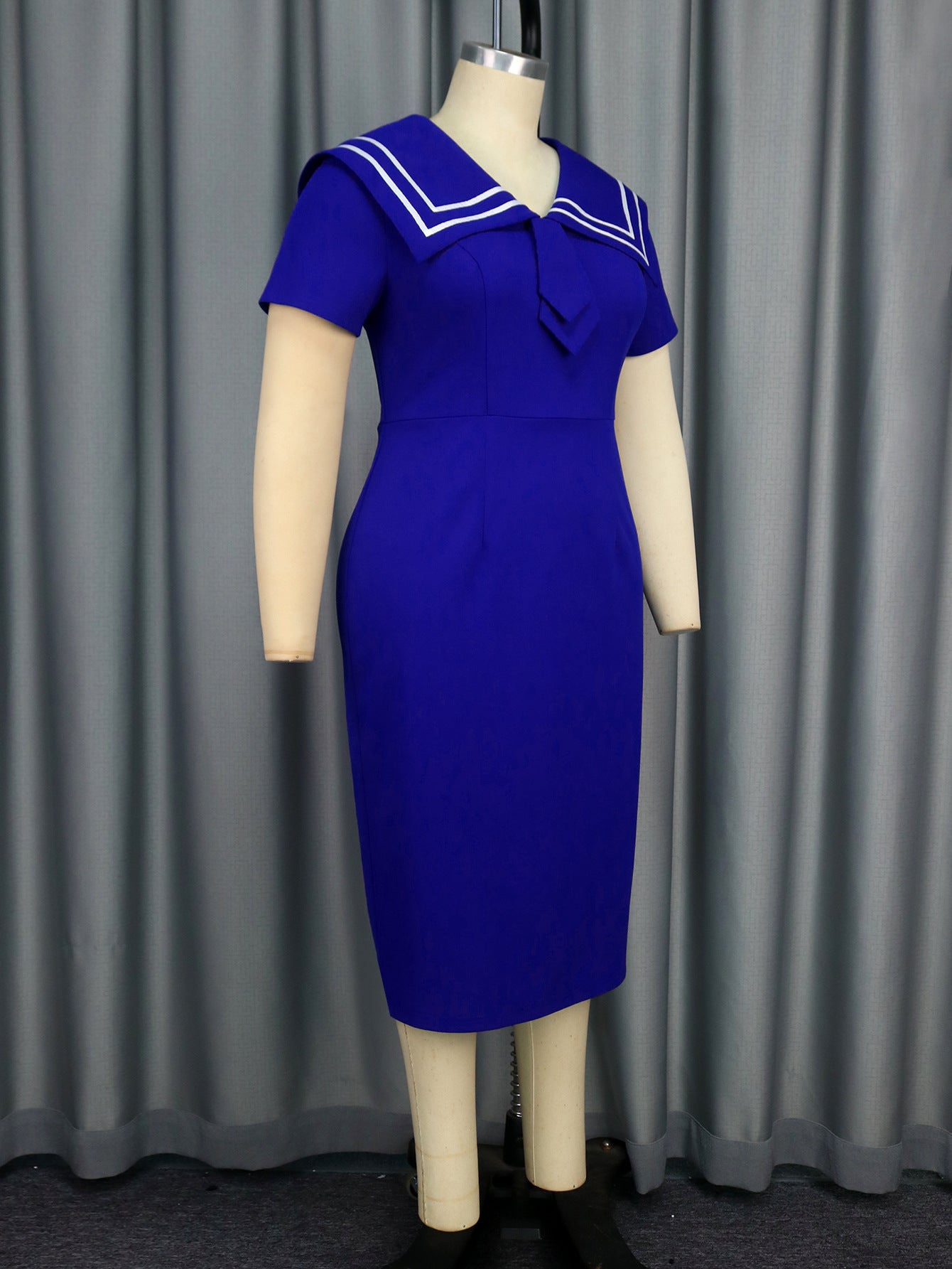 Plus-Size Turndown Collar Short Sleeve Chic Elegant Formal Party Dress 6