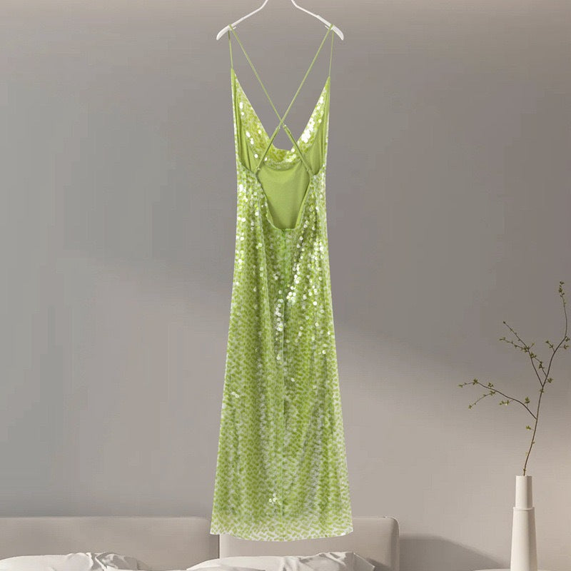 Fashion straps slim sequins Low Back long sexy cross 8