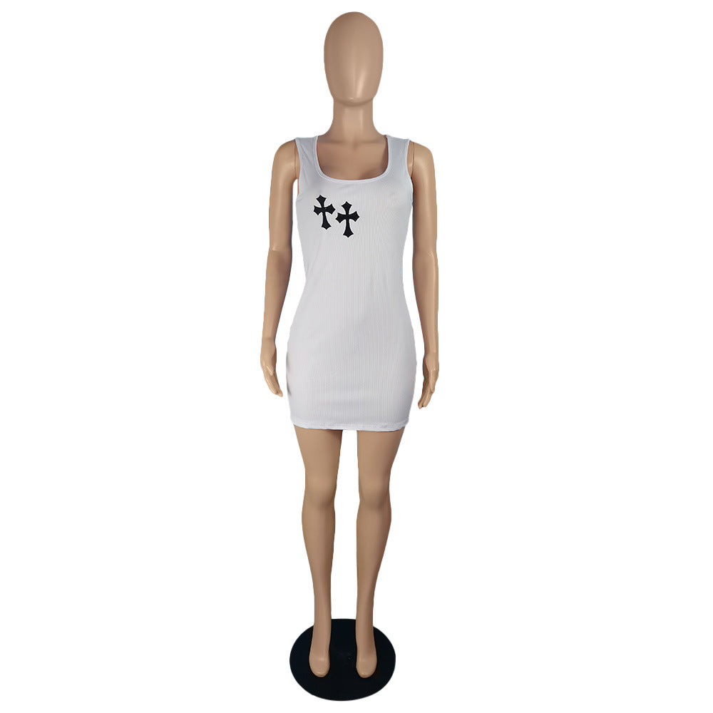 Women's Fashion Cross Pattern Printed Strap Bodycon Dress 7