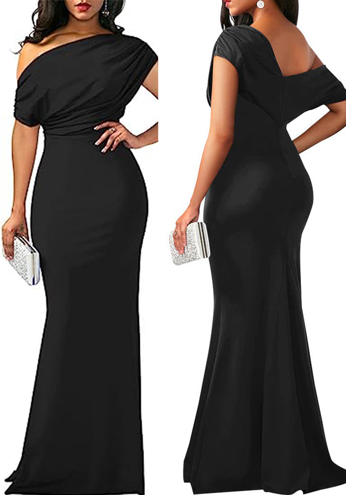 Plus Size Women Solid Slash Shoulder Elegant Bodycon Dress