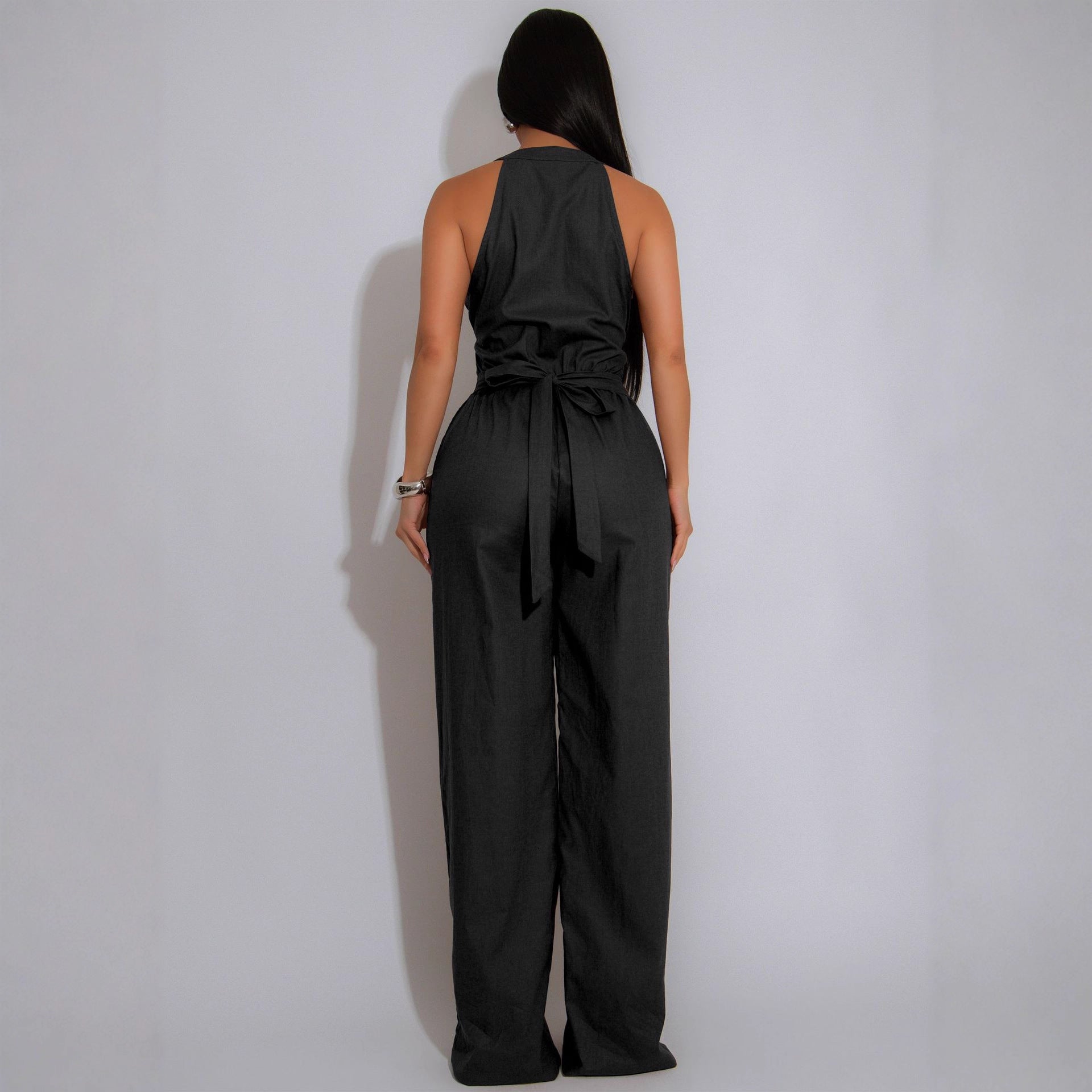 Women Line Patchwork Sleeveless Sports Fitness Jumpsuit 6