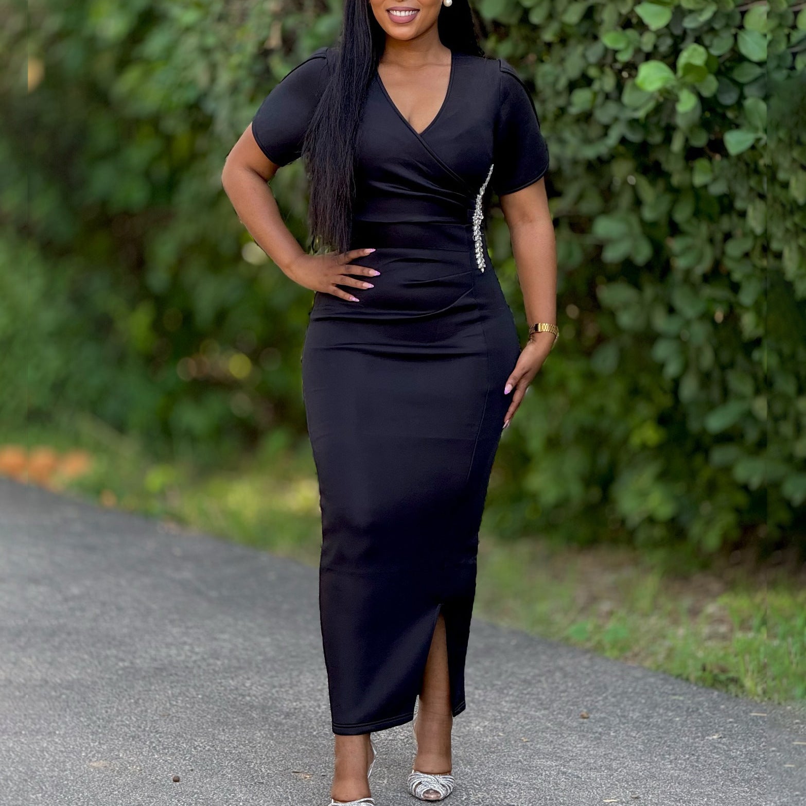 Women's Chic Fashion V-Neck Beaded African Formal Party Dress 7