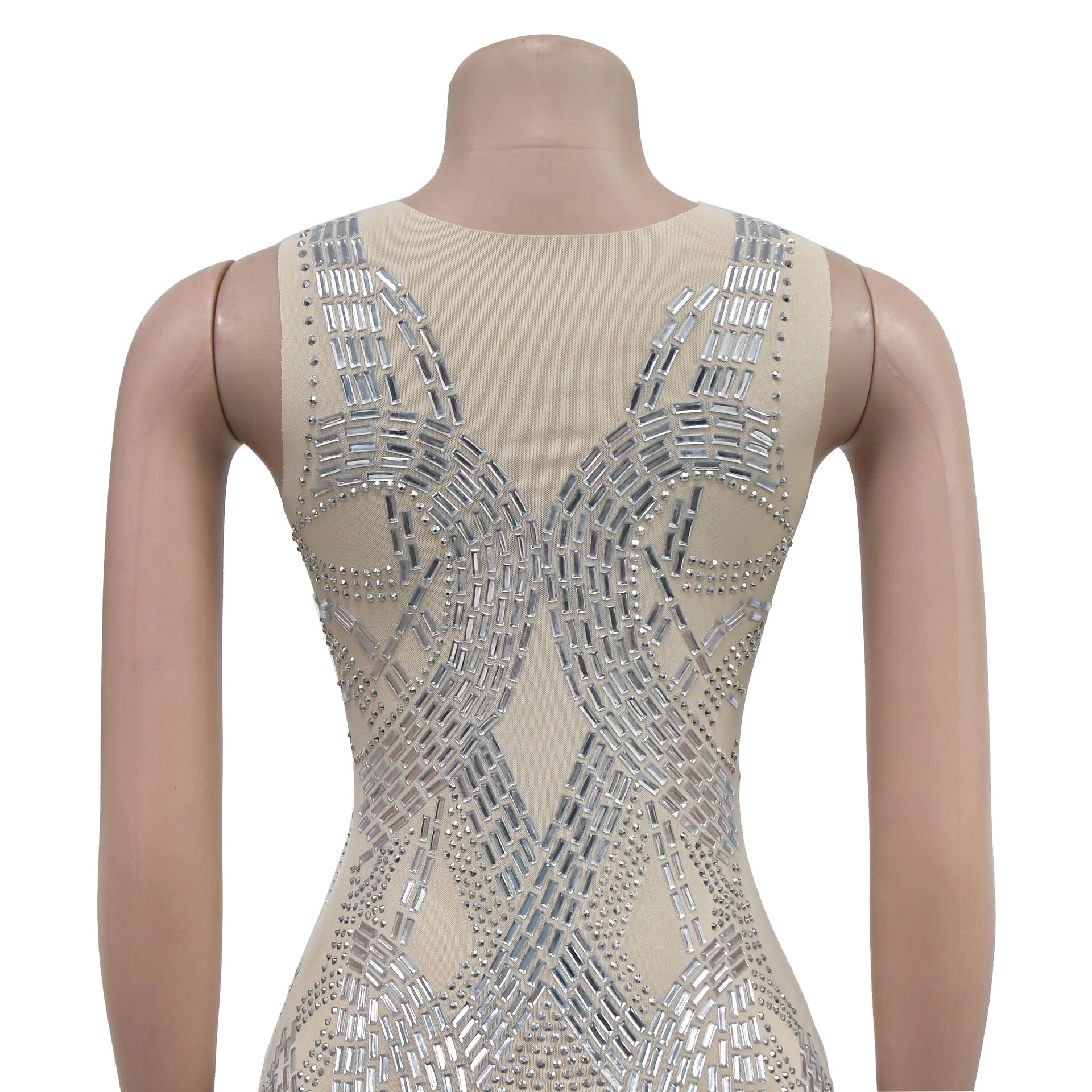 Women Solid mesh Beaded Mini Dress 15