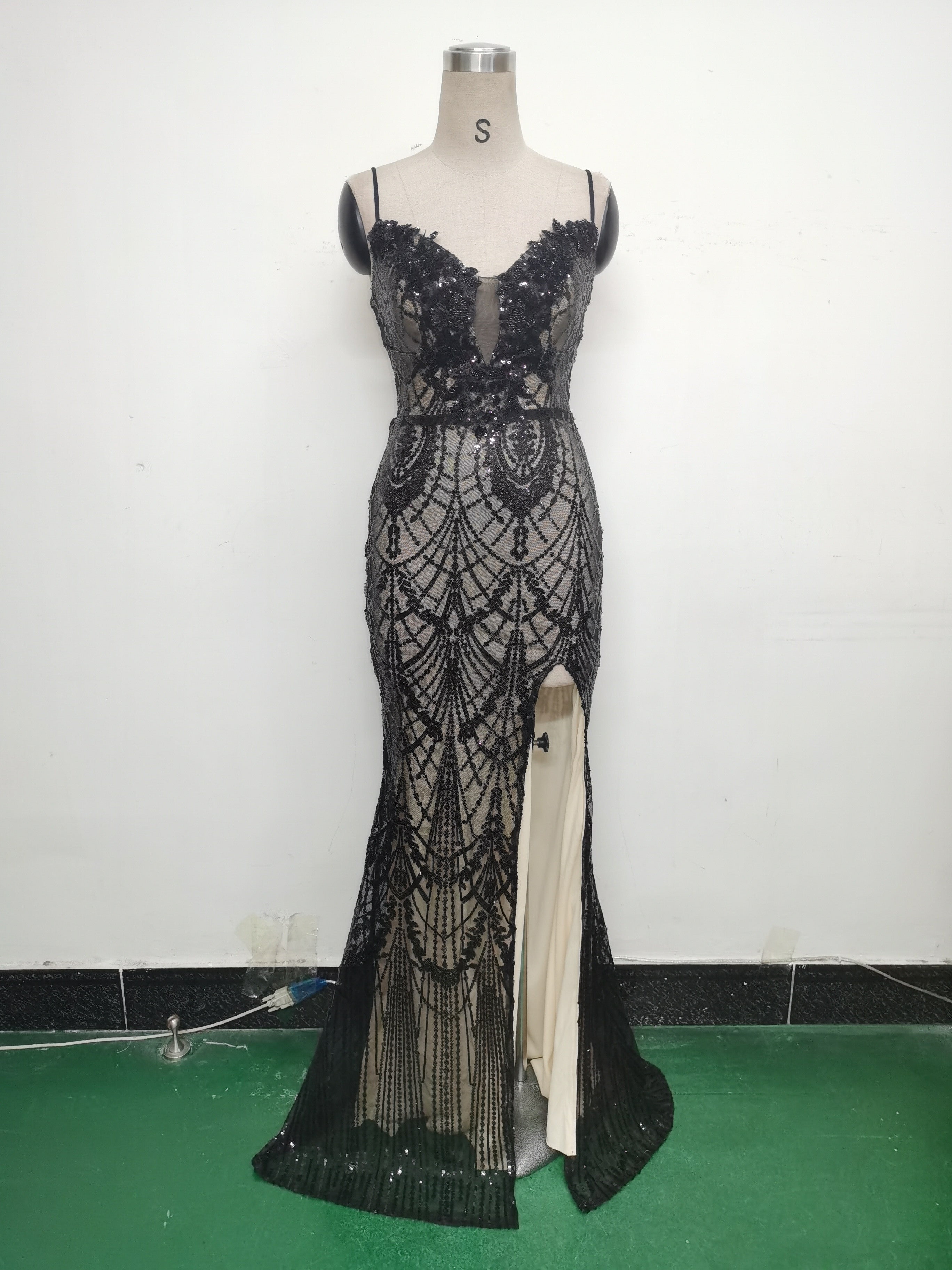 Women Beaded Tube Fishbone Lace-Up Sequin Formal Party Evening Dress 37