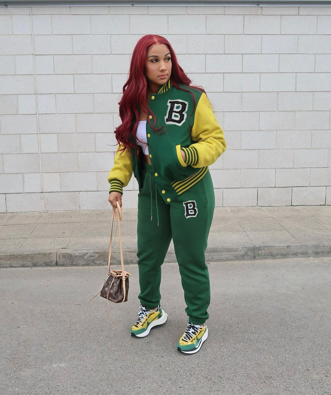Women Letter Baseball Jacket and Pant Two-Piece Set 5