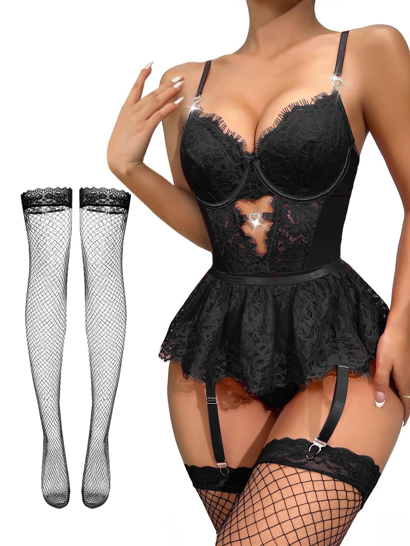 Sexy Lingerie Rhinestone Seductive Bodysuit Set 14