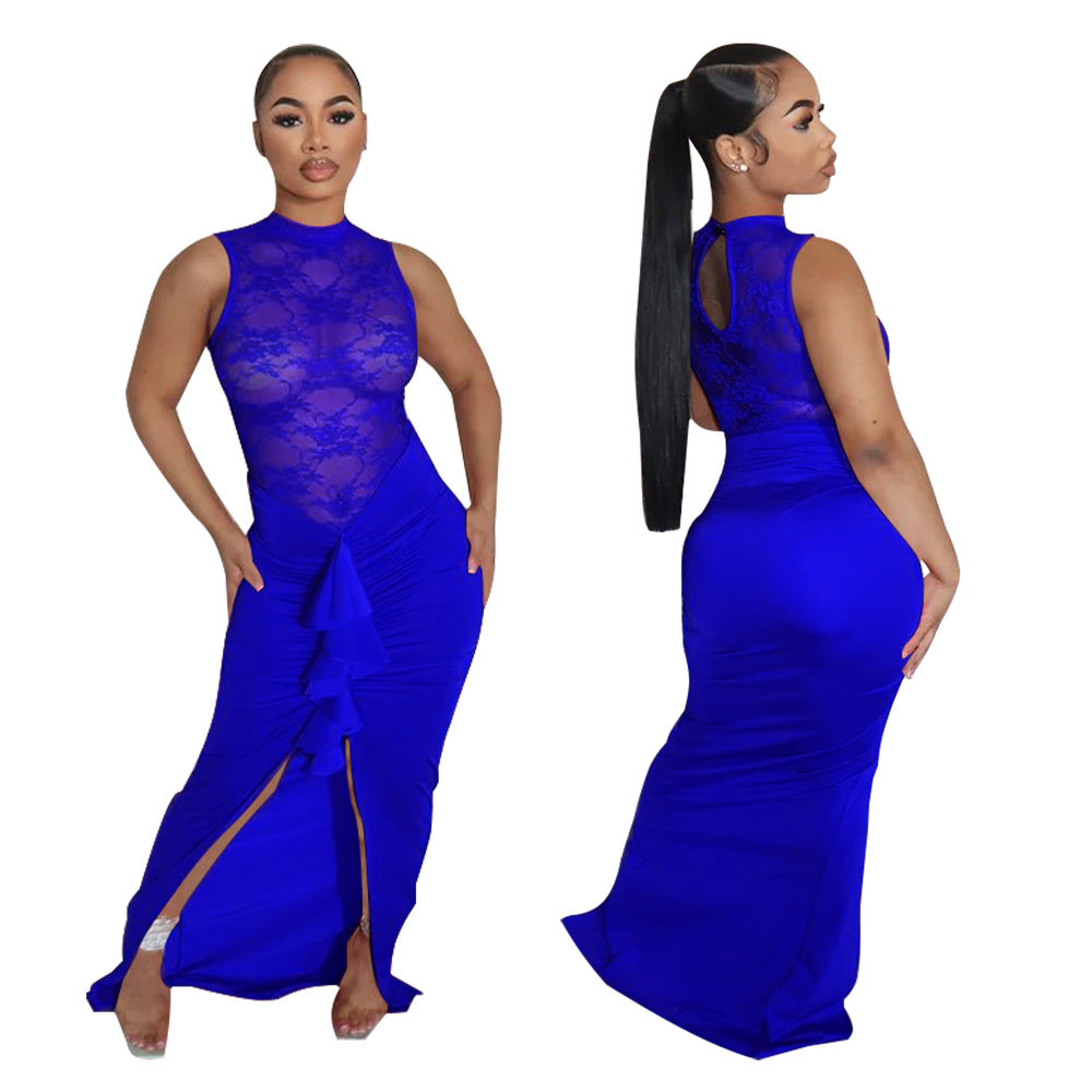 Women Sexy See-Through Lace Patchwork Mermaid Dress 5