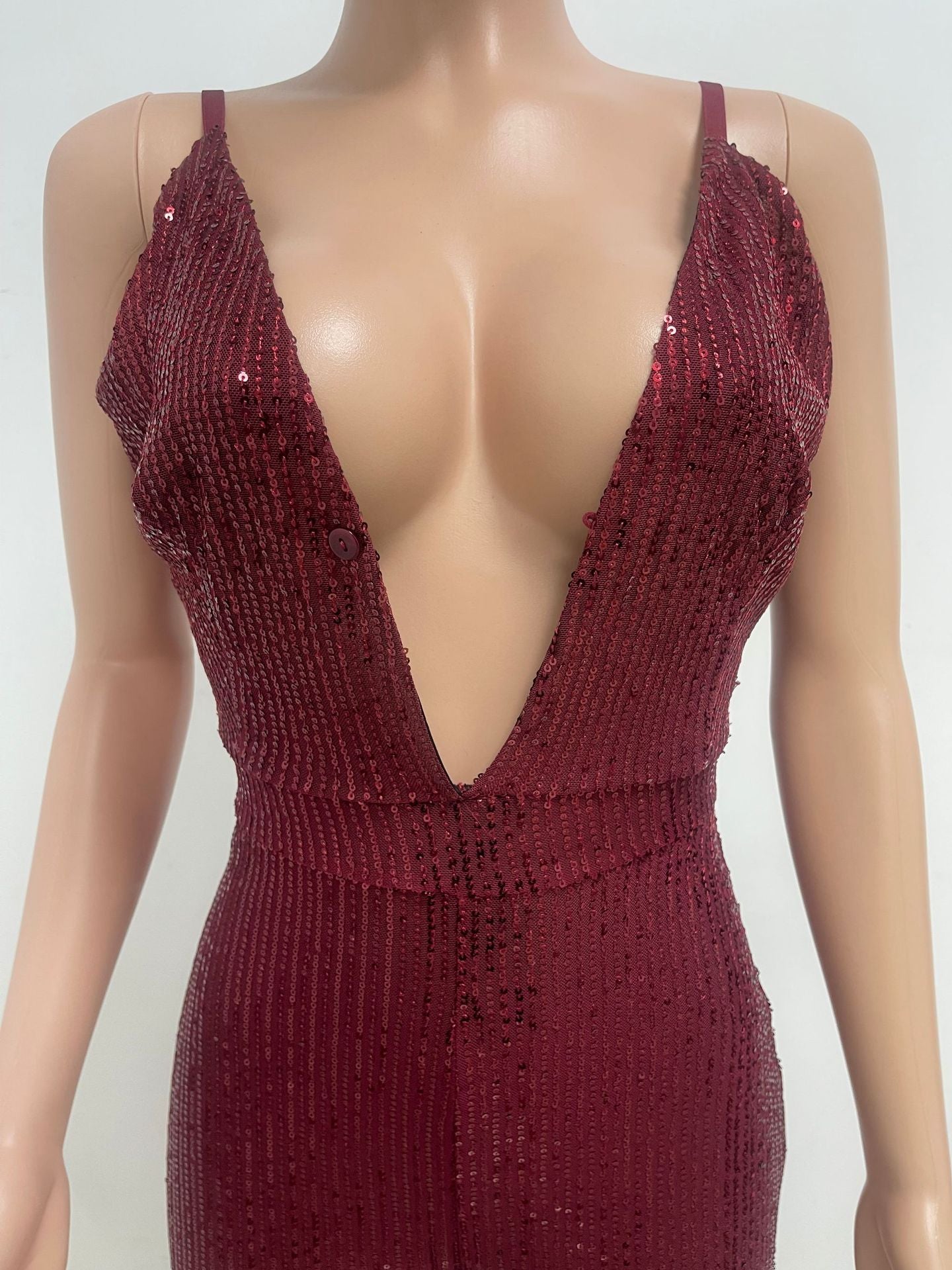 Deep V Neck Low Back Sleeveless Chic Sequined Straps Elegant Women's Party Jumpsuit 37