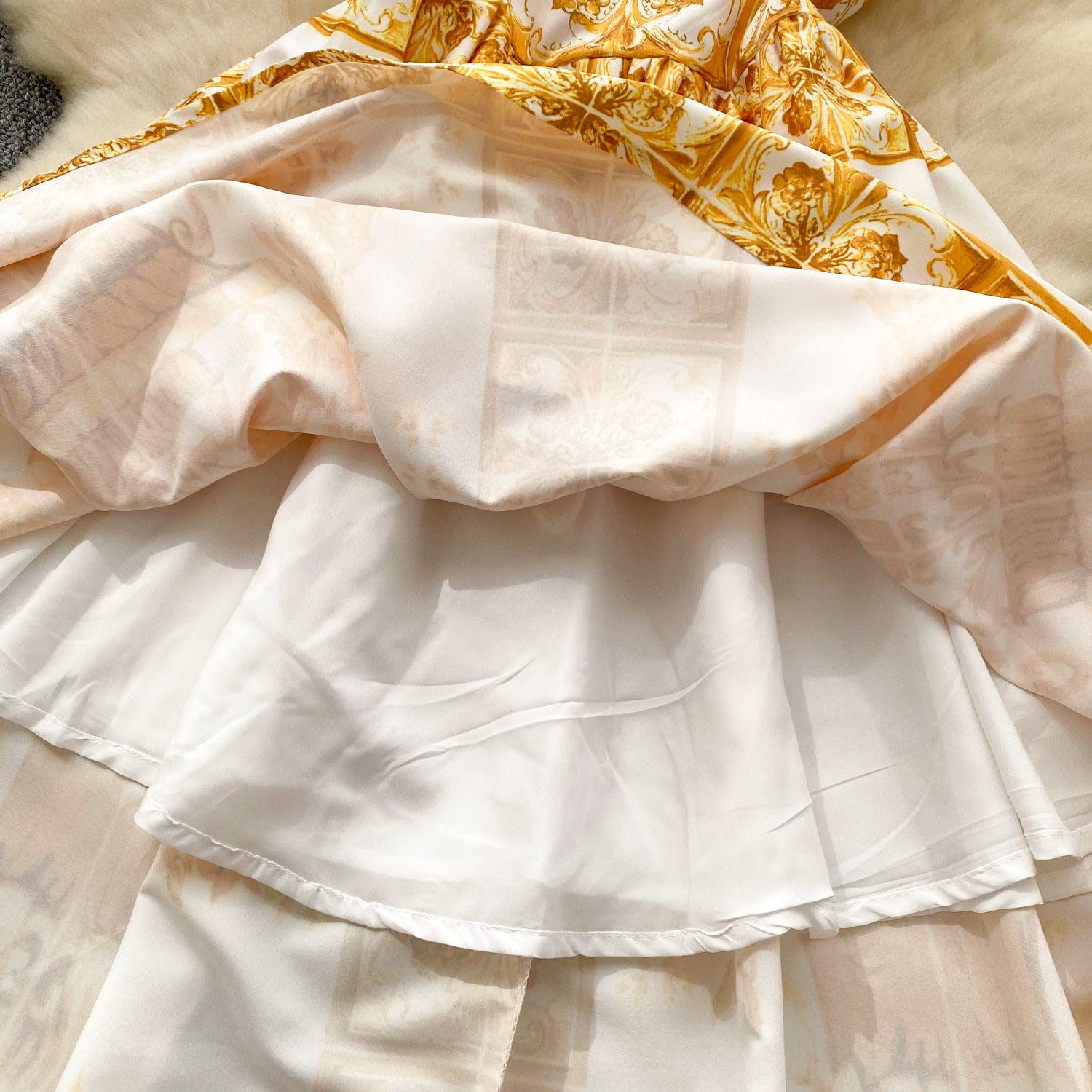 Women French Suspender Printed Strapless Dress 16