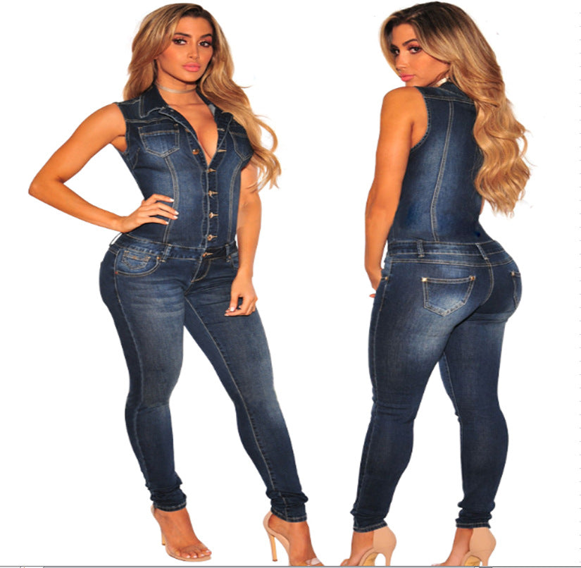 Slim Fit Jumpsuit Denim Pants