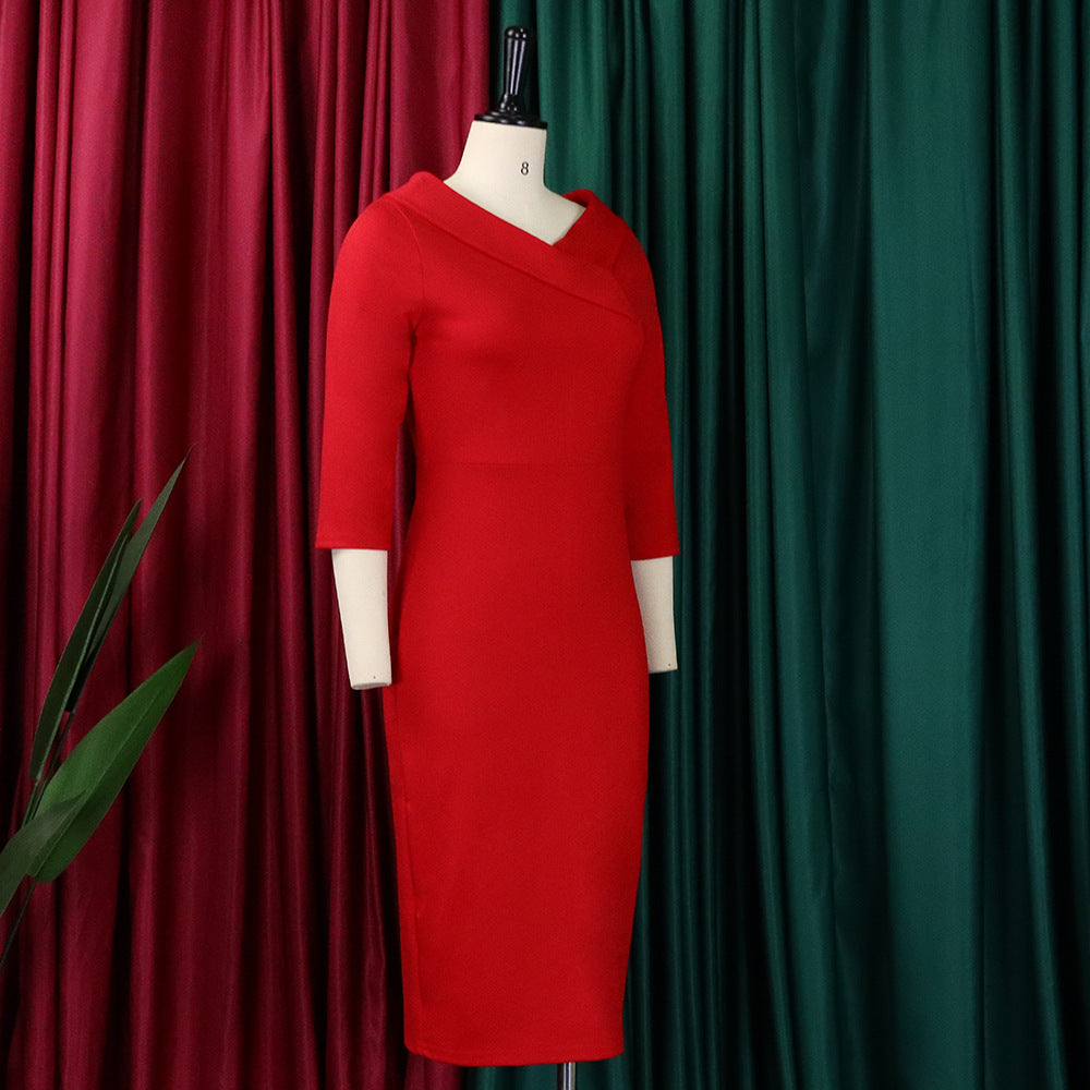 Women Elegant V-Neck Dress 11