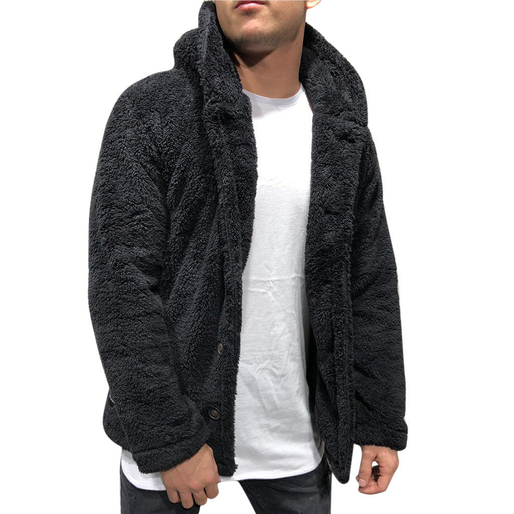 Autumn And Winter Men's Hooded Solid Color Fleece Sweater Fashionable Clothing 4
