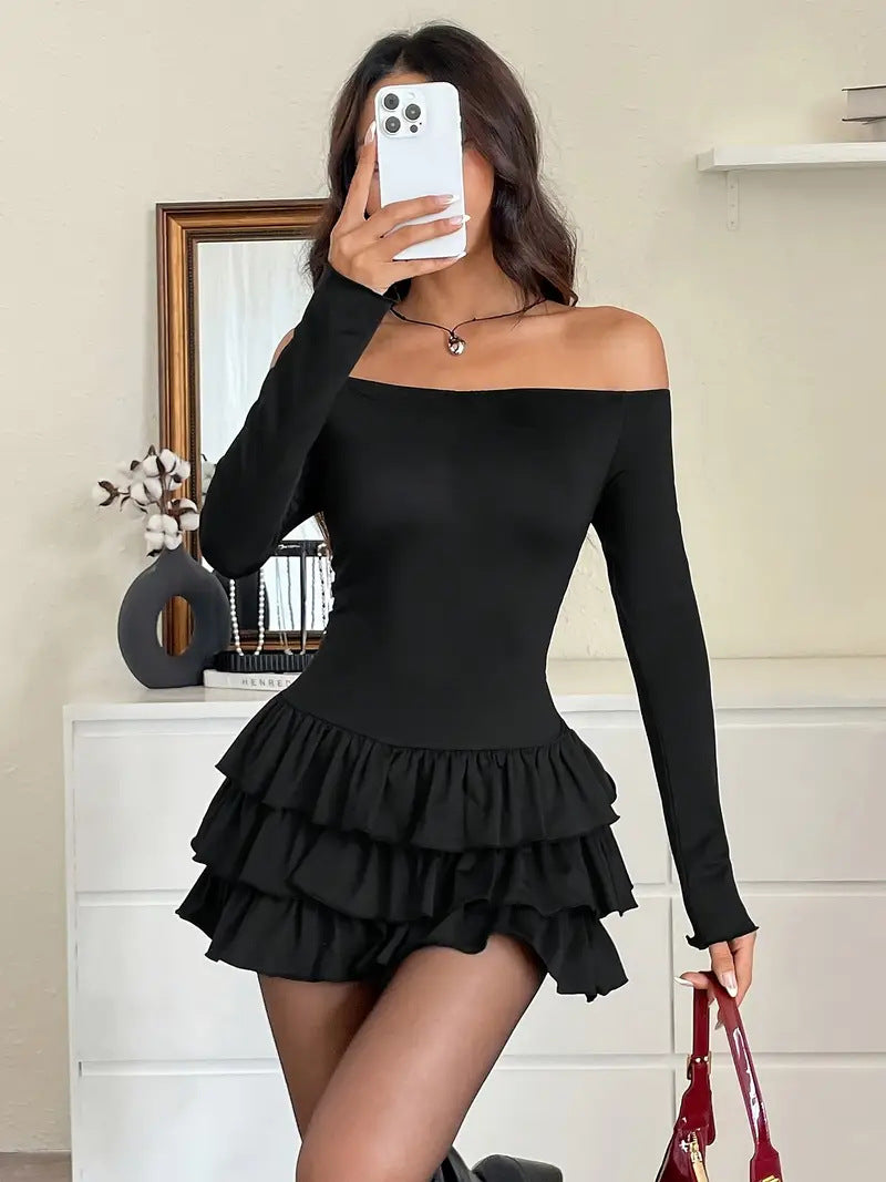 Women Spring/Autumn Round-Neck Pleated Sexy Elegant Bodycon Dress 5