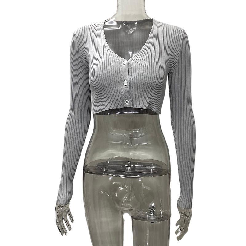 Solid Color Sexy Women's Cardigan Sweater Crop Long-Sleeved Knitting Shirt Tops For Women 15