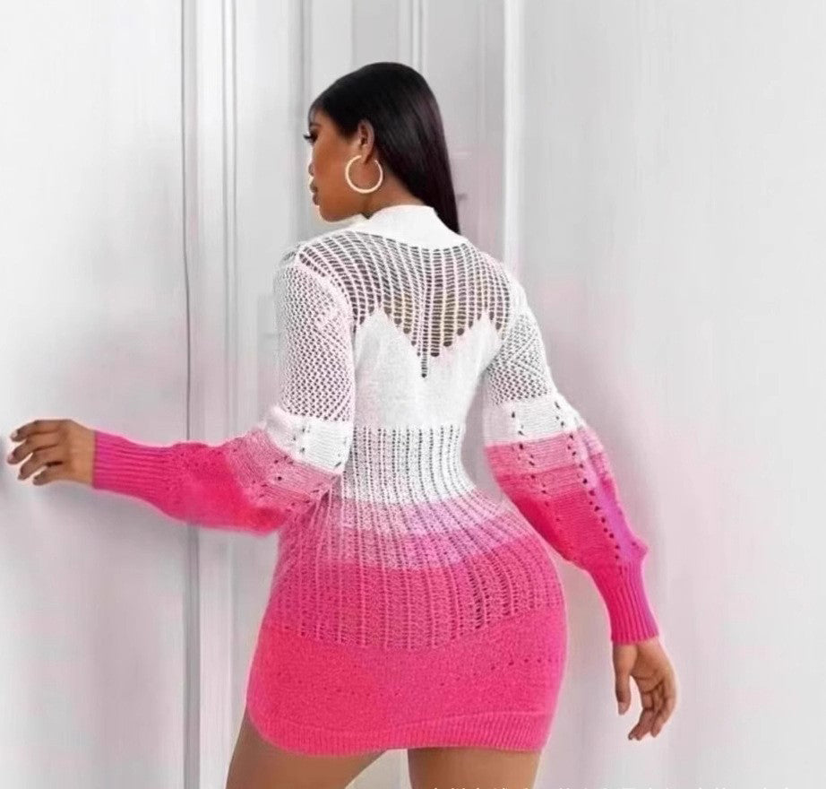 Women Autumn Hollow Knitting Style Beach Dress 6