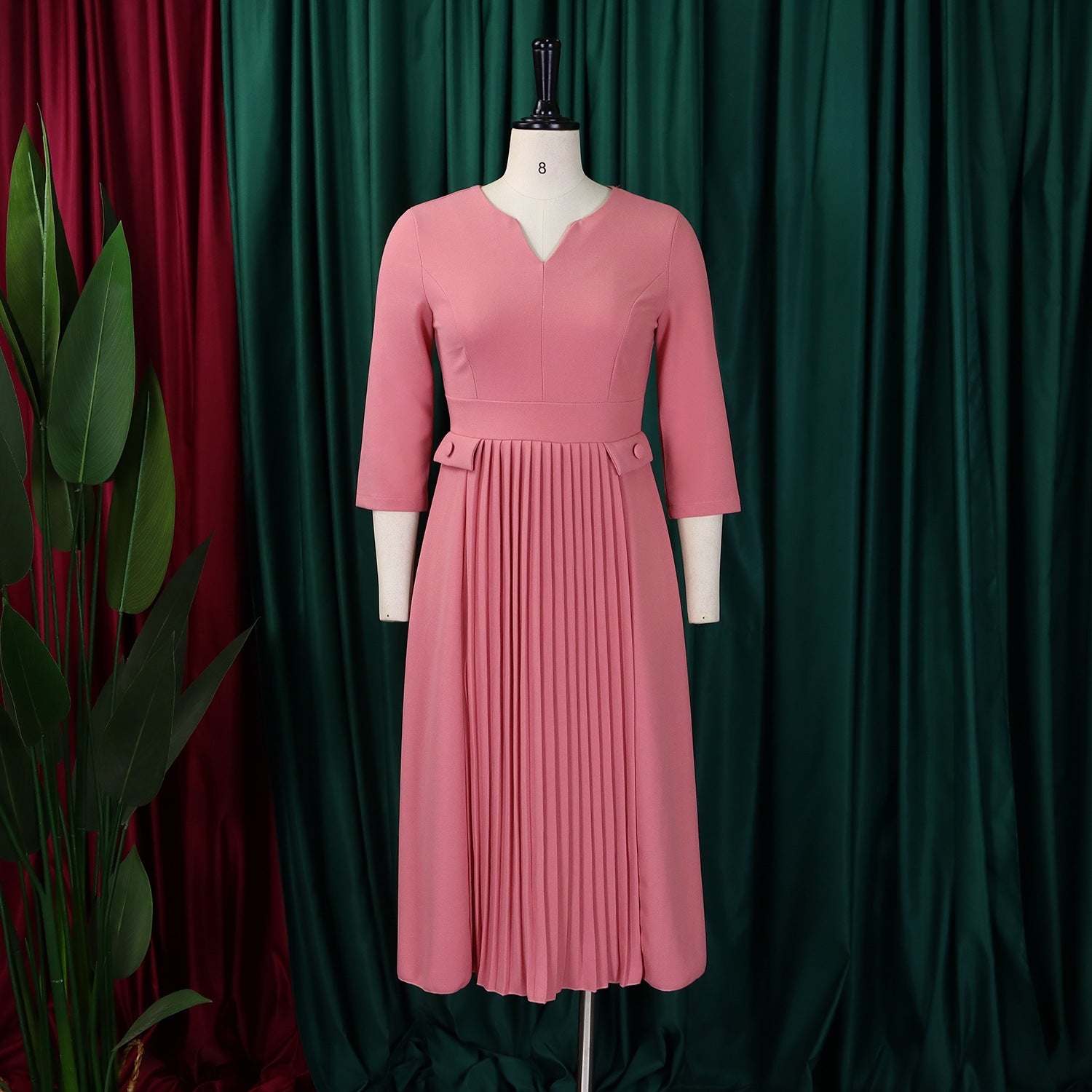 Plus Size African Women Autumn Elegant Solid Pleated Dress 9