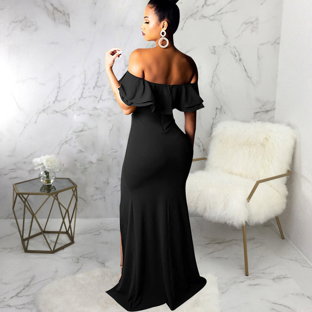 Sexy Fashion Ruffle Off Shoulder Split Dress 20