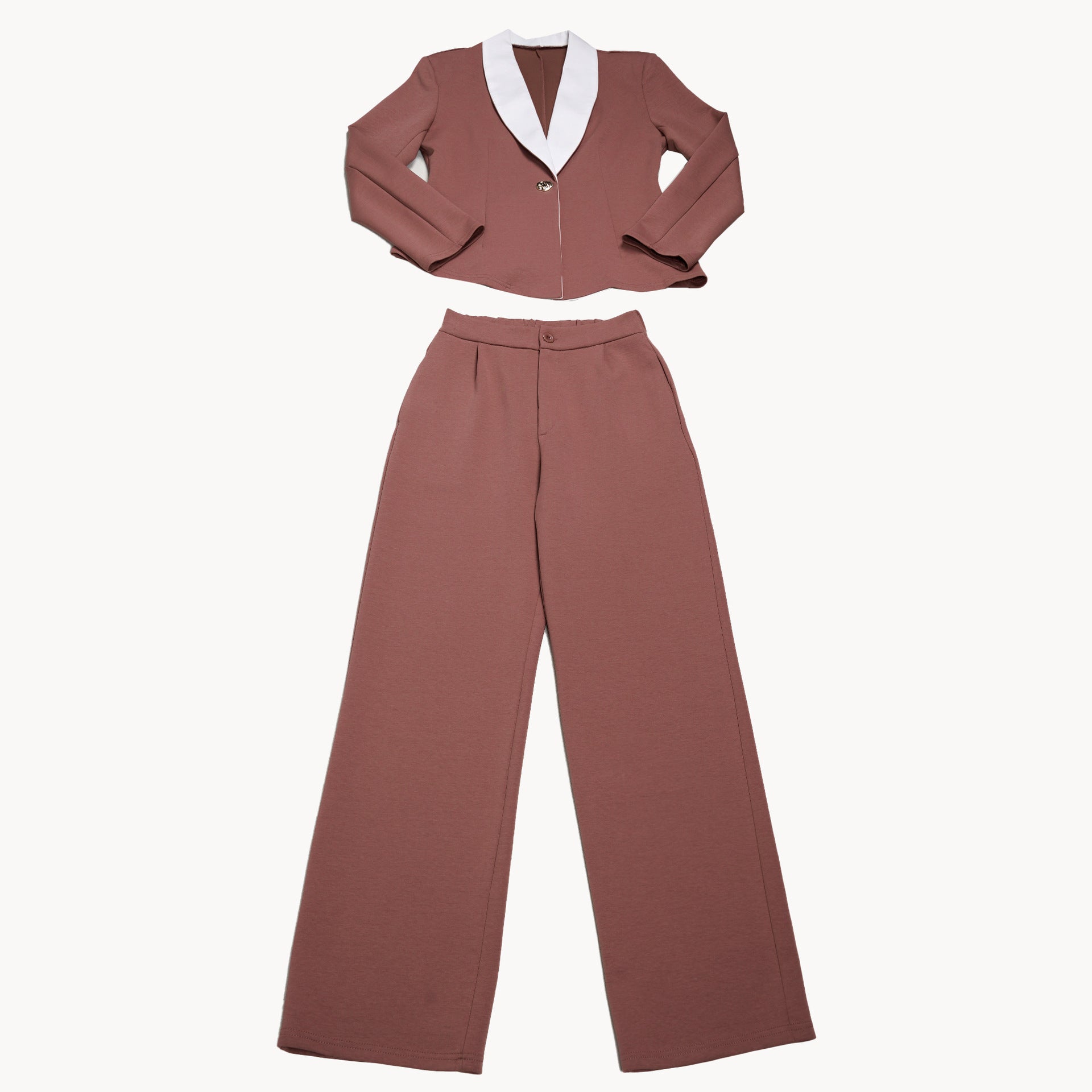 Women's Elegant Career Color-Blocking Turndown Collar Casual Suit Two-Piece Set 48