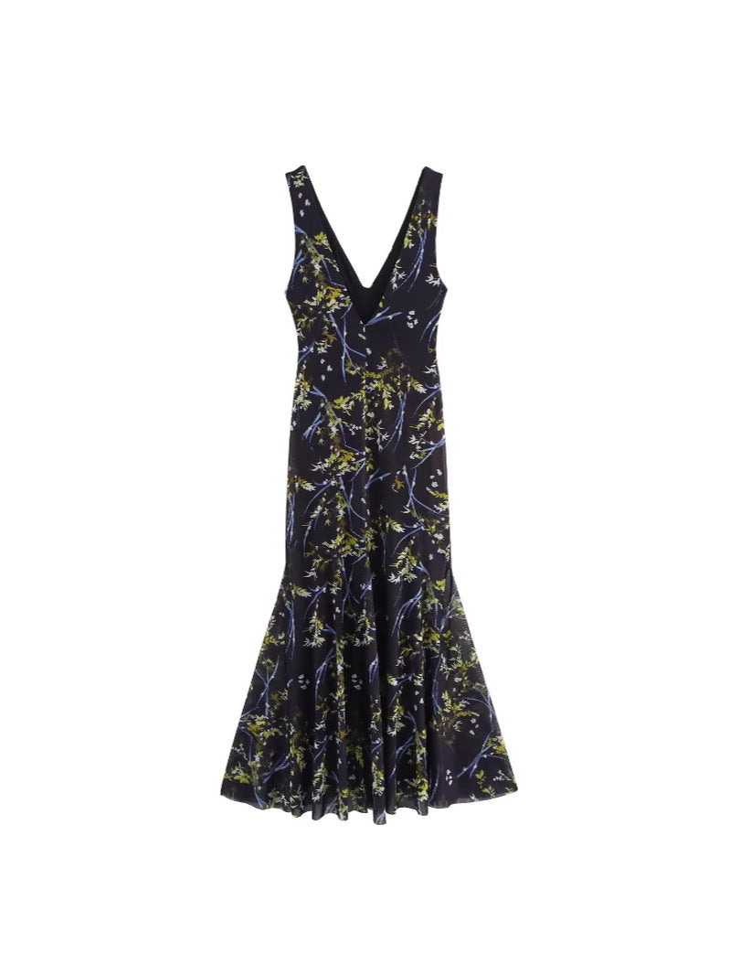 Spring Women's Sexy V-Neck Strappy Floral Print Dress 4
