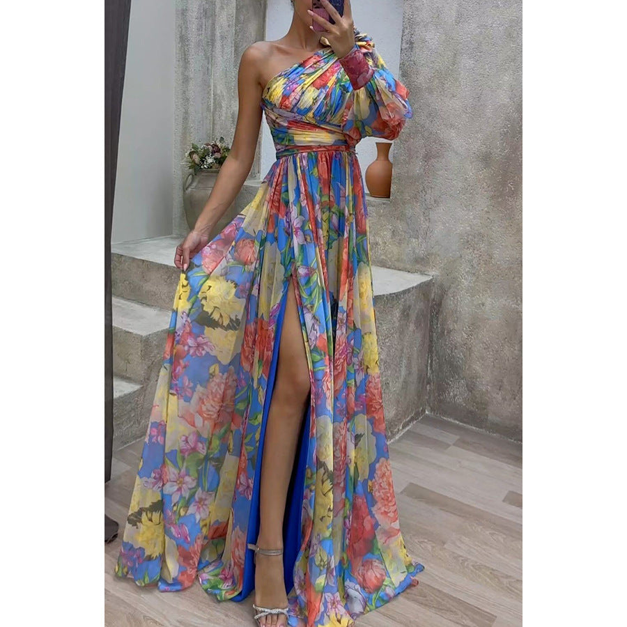 Autumn and Winter Loose Multicolor Slash Shoulder Slit Loose party Dress 6
