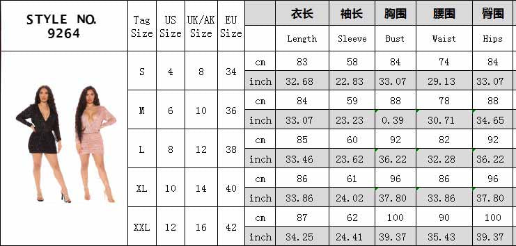 Women Sexy Sequin Long Sleeve Deep V Mini Bodycon Dress 11