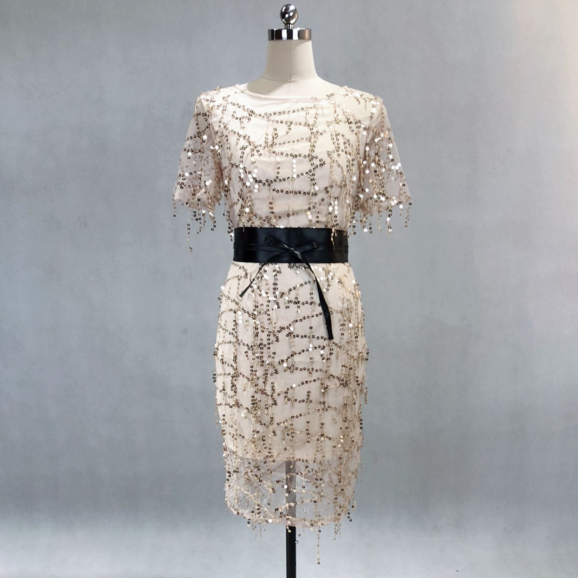 Tassel sequin lining high Elastic Satin with belt Maxi Slim Fit Chic dress party dress 5