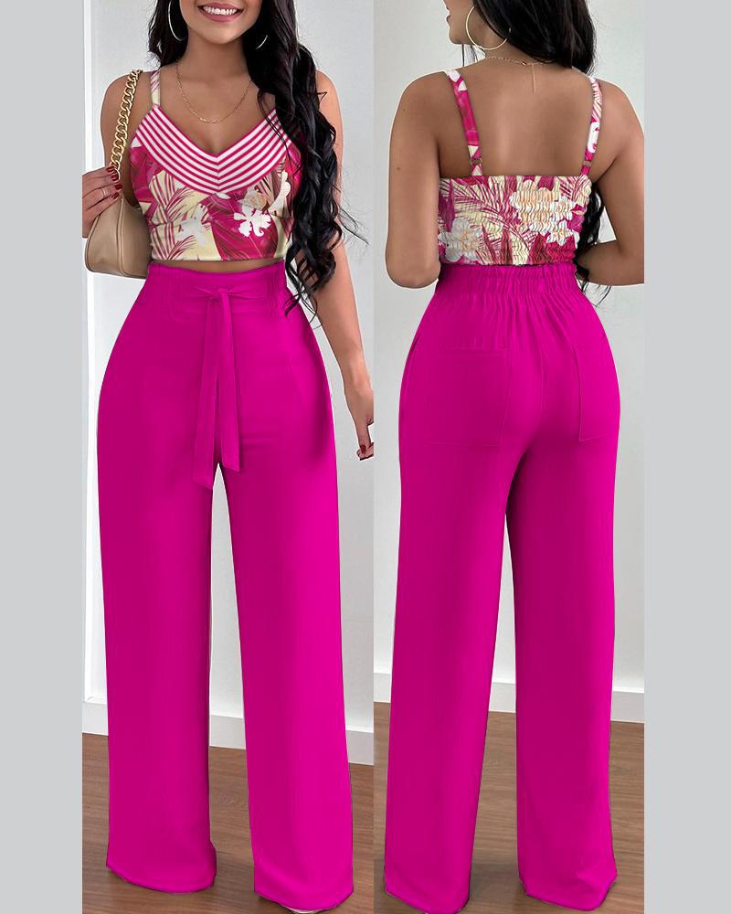 Women Spring Summer Fashion Print Top and Pant Two-Piece Set 6